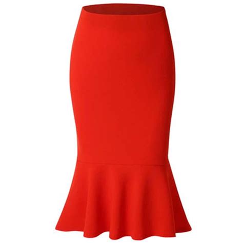 Cheap Summer Women Lady High Waist Mermaid Skirt Solid Color Large Size Office Wear Plus Size