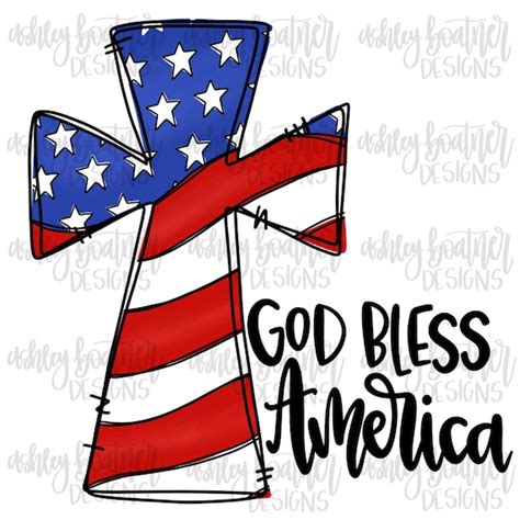 God Bless America American Flag Cross 4th Of July Etsy