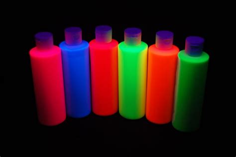 6 Pack 8oz Assorted Blacklight Reactive Fluorescent Acrylic Paint Ebay