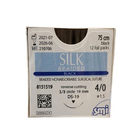 Smi Sterile Non Absorbable Silk Braided Suture 40 With 19mm Needle