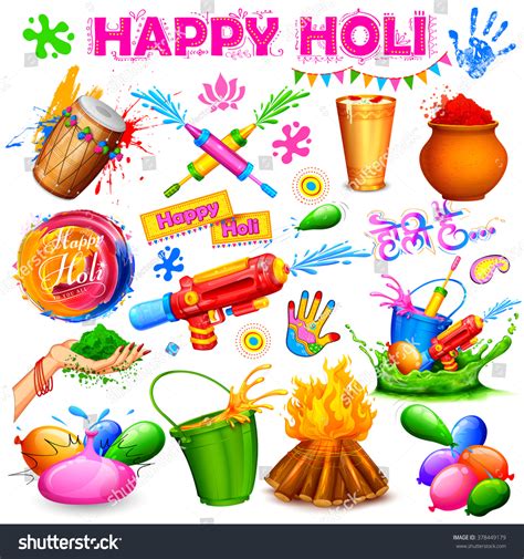 Illustration Of Set Of Holi Element With Colors And Message In Hindi
