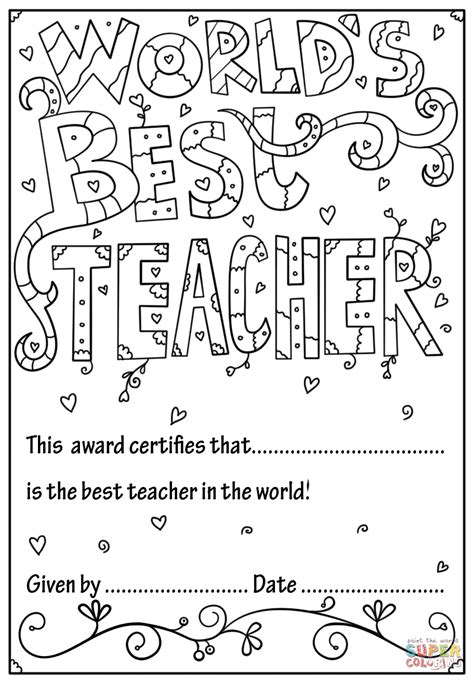 Worlds Best Teacher Diploma Coloring Page Free Printable Coloring Pages