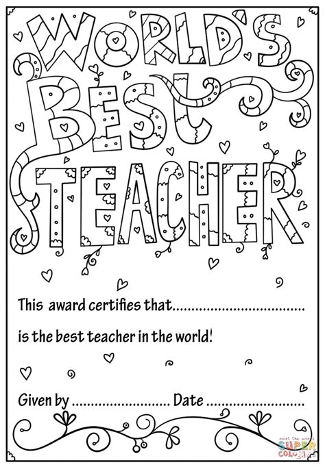 World's Best Teacher Diploma coloring page | Free Printable Coloring Pages