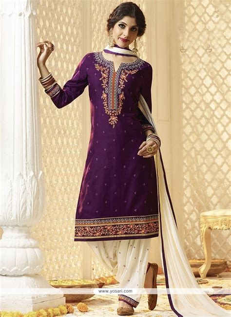 Buy Purple Cotton Satin Punjabi Suit Punjabi Patiala Suits