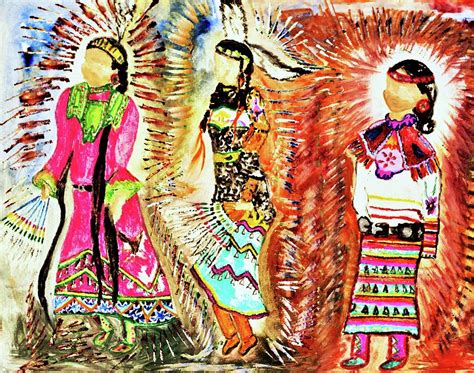Watercolor Painting Of Jingle Dancers By Ayasha Loya Painting By Ayasha