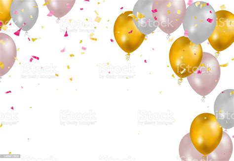 Desain Warna Emas Dan Putih Dengan Balon Helium Terbang Realistis
