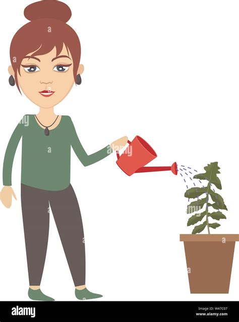 Woman Watering Plant Illustration Vector On White Background Stock Vector Image And Art Alamy