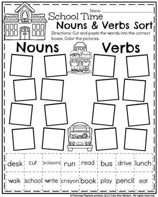 These other things are generally direct objects, nouns or pronouns that are affected by the verb, though some verbs can also take an indirect object, such as show, take. Back to School First Grade Worksheets - Planning Playtime | Verb activities for first grade ...