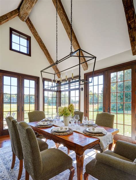 Best lighting for high ceiling tends to feature high lumens, multiple lamp heads and more. dining-room-vaulted-ceiling-hand-hewn-beams | Dining room ...