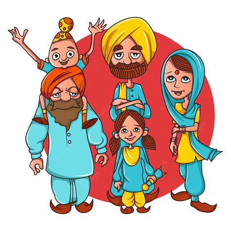 Ilustração De Desenho Vetorial Da Família De Fazendeiros Punjabi