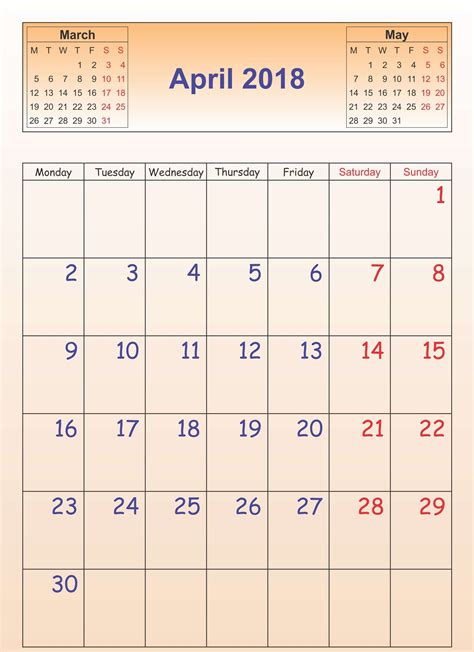 April Calendar 2018 Template Oppidan Library