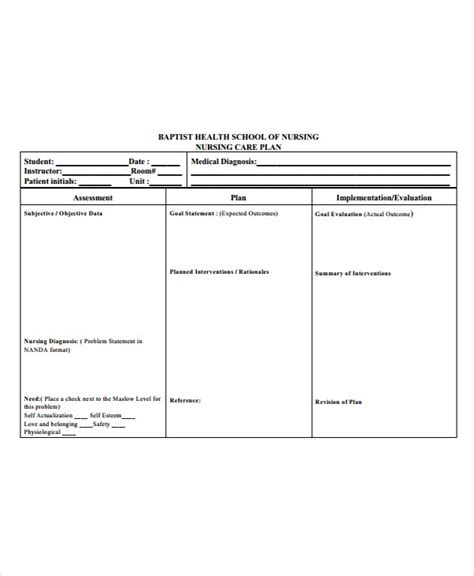 Free Printable Blank Nursing Care Plan Tutoreorg Master Of Documents