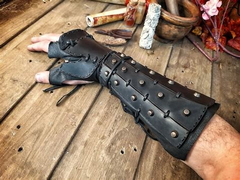 Samurai Leather Bracers Larp Or Cosplay Leather And Metal Etsy