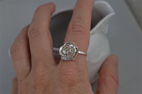 Sterling Silver Rose Flower Ring Etsy