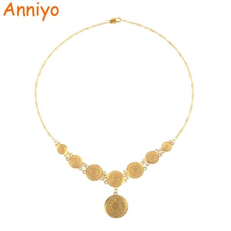 Anniyo 455cm Ancient Coin Necklace For Women Gold Color Arab Jewelry