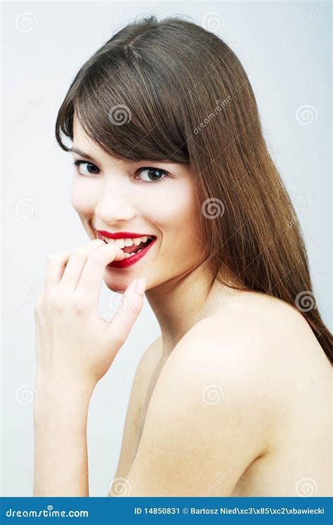 Portrait Of A Woman Biting Her Finger Stock Image Image Of Model