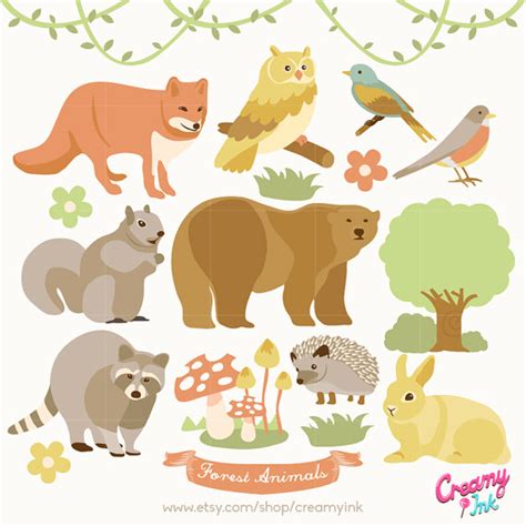Forest Animals Digital Vector Clip Art Woodland By Creamyink Clipart