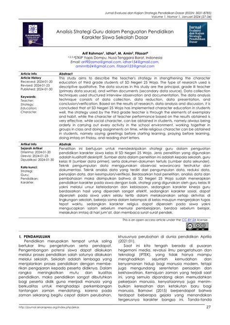 PDF Analisis Strategi Guru Dalam Penguatan Pendidikan Karakter Siswa