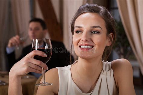 Woman Drinking Wine In Restaurant Stock Image Image Of Restaurant