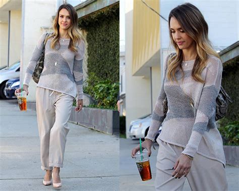 Celebrity Fashionista Jessica Alba Wearing A Helmut Lang Merging