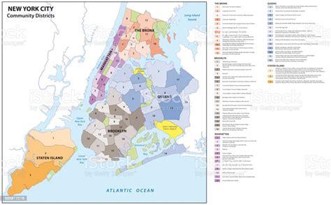 New York City Boroughs Districts Neighborhoods Map Stock Illustration