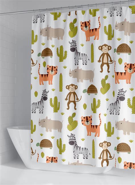 Safari Animal Custom Fabric Shower Curtain Kids Bathroom Curtain