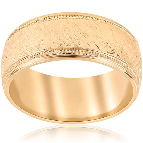 10k Yellow Gold Mens Comfort Fit Wedding 8mm Band With Etched Finish