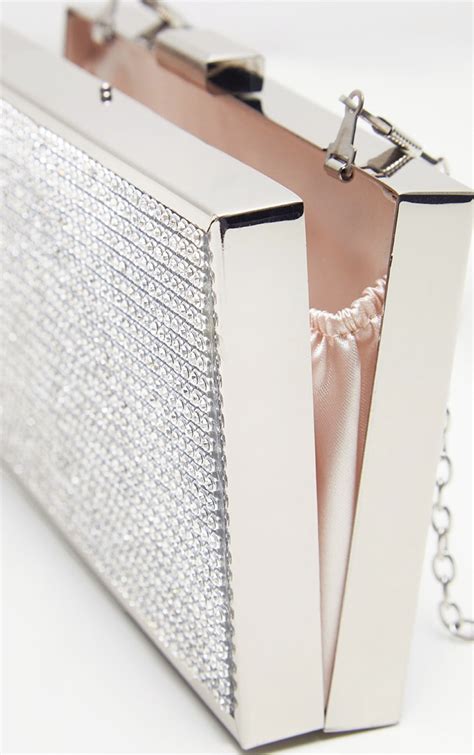 Silver Diamante Box Clutch Prettylittlething Usa