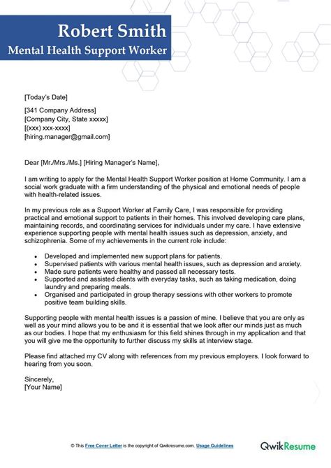 Mental Health Support Worker Cover Letter Examples Qwikresume