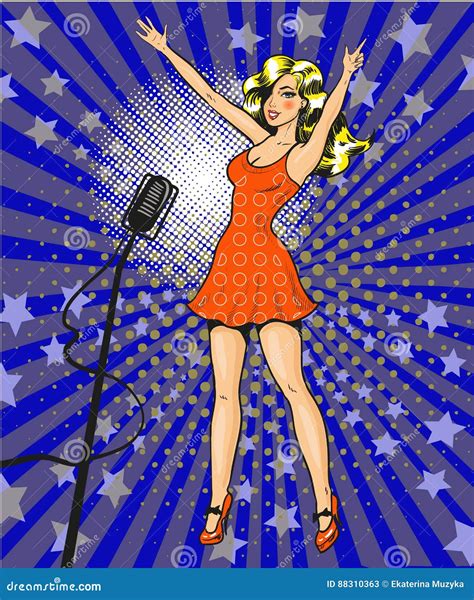 girl singer sings a song character vector illustration flat people 84979257
