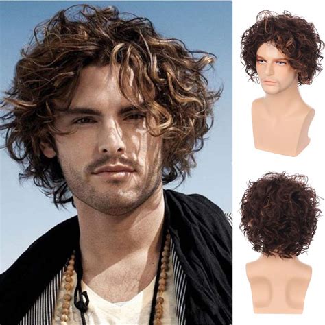 Buy Mens Short Brown Curly Layered Wig Fluffy With Bang Halloween