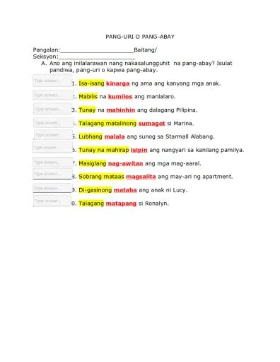 Pang Abay Interactive Worksheet Edform