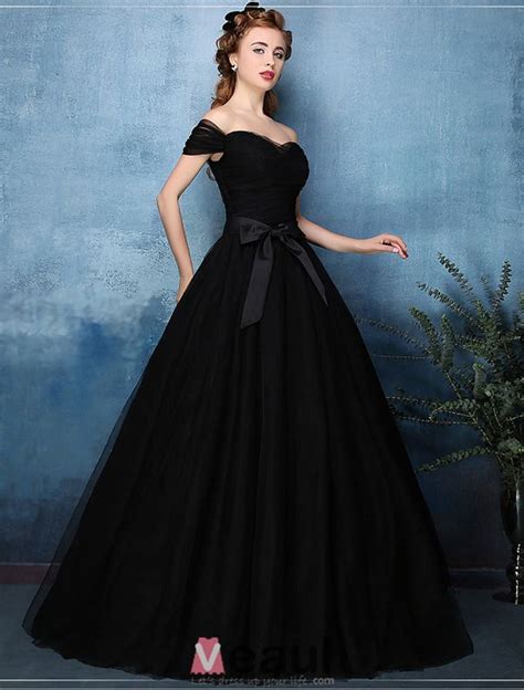 Beautiful Simple Ball Gown Off The Shoulder Sweetheart Black Tulle Prom