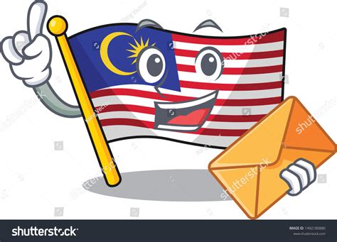 Envelope Flag Malaysia Cartoon Isolated Character Stock Vector Royalty