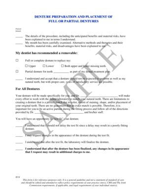 Total or partial reproduction is forbidden without the author's prior consent. Denture Consent Form - Fill Online, Printable, Fillable ...