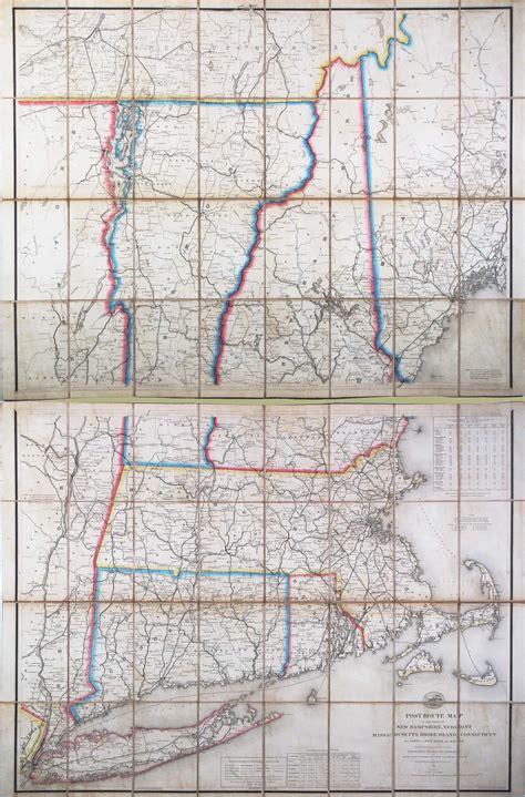 An Impressive Post Route Map Of New England Rare And Antique Maps