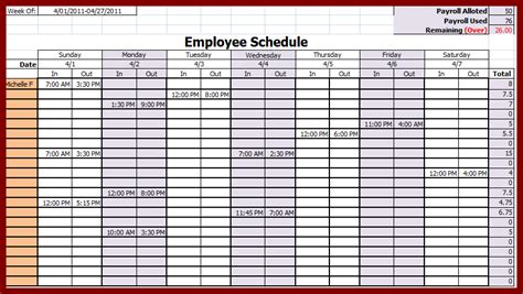 Weekly Employee Schedule Template Task List Templates