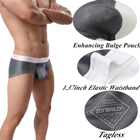 zonbailon men s bulge pouch ice silk underwear sexy enhancing big pouch tagless short leg trunks