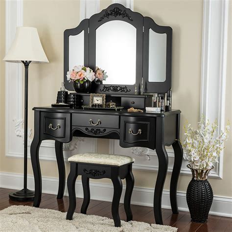 Whether you're looking for a makeup 3d or cosmetics for makeup. Buy Fineboard CFB-VT04-BK Vanity Beauty Station Makeup Table and Wooden Stool 3 Mirrors and 5 ...