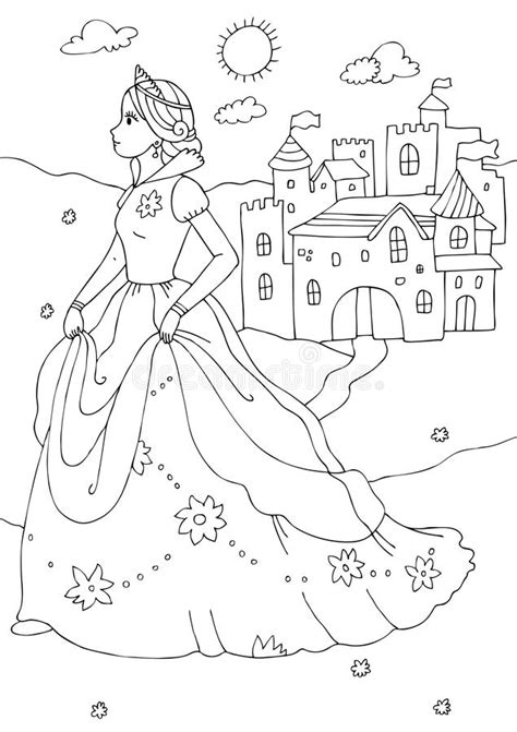 Baby disney princess jasmine with sample. Princess And Castle Coloring Page Stock Illustration ...