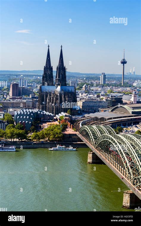 River Rhine And Cologne Cathedral Kölner Dom With Hohenzollern Bridge
