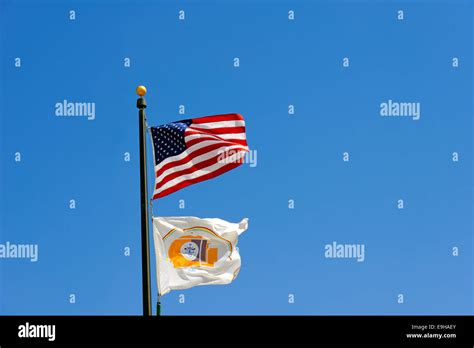 Us Flag And Navajo Flag Flagstaff Arizona United States Stock