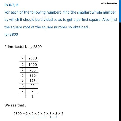 For 2899 Find Smallest Number To Be Divided So As To Get Perfect Squa