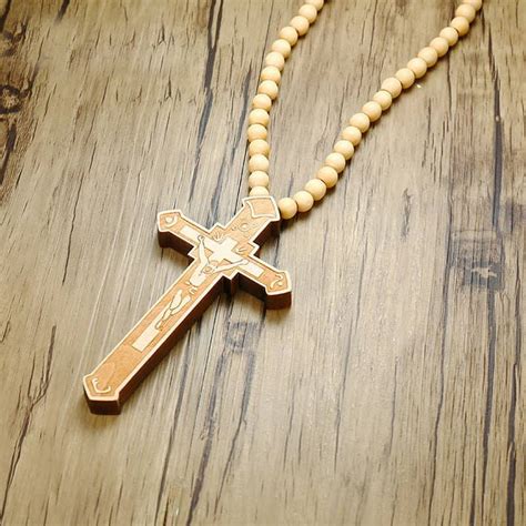 High quality several different types of. Large Wood Cross With Wooden Bead Carved Rosary Pendant ...
