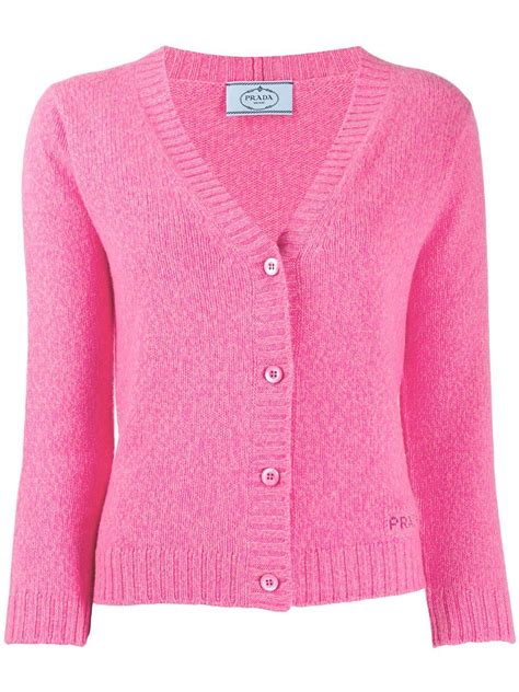 Prada Wool Knitted Cropped Cardigan In Pink Lyst