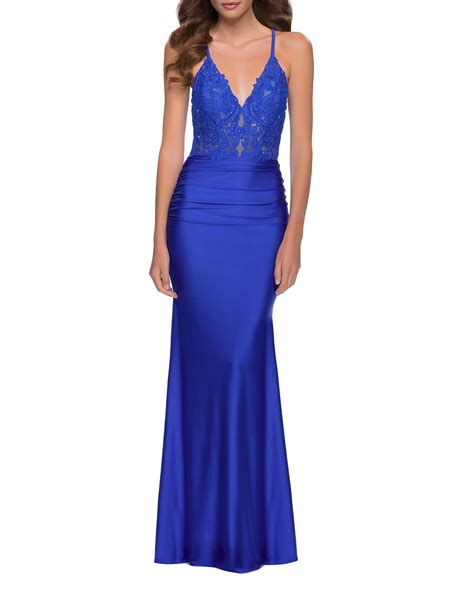 La Femme Strapless Metallic Jersey Gown With Ruching Neiman Marcus