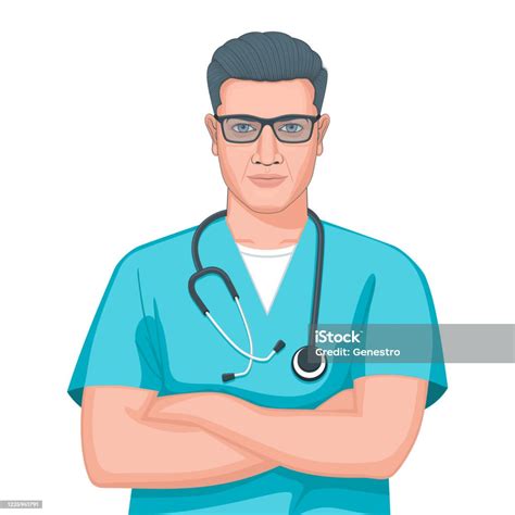 Portrait Of A Caucasian Male Doctor Stock Illustration Download Image