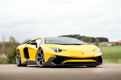 Yellow fast car Lamborghini Aventador Novitec Torado LP 750-4