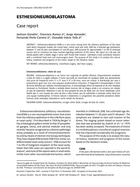 Pdf Esthesioneuroblastoma Case Report