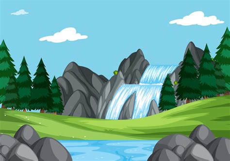 A Waterfall In Nature Landscape 303056 Vector Art At Vecteezy